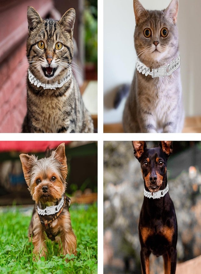 Amabro Cat Chain Collar, Diamond Cuban Link Kitten Walking Collar with Secure Buckle 12mm Wide Pet Rhinestones Necklace Metal Chain Jewelry Accessories for Cats Dogs Kittens Puppies 8inch(Silver) - Image 5